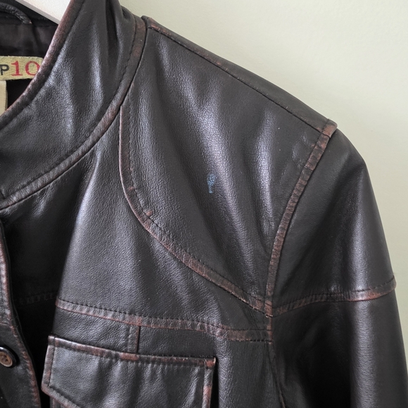 Stamp 10 M 90s Modern Contemporary Western Rodeo Burnished Leather Jacket - Picture 16 of 16